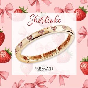 Park Lane SHORTCAKE Bracelet Gold Stretch Bangle with Pink Heart CRYSTALS NWT